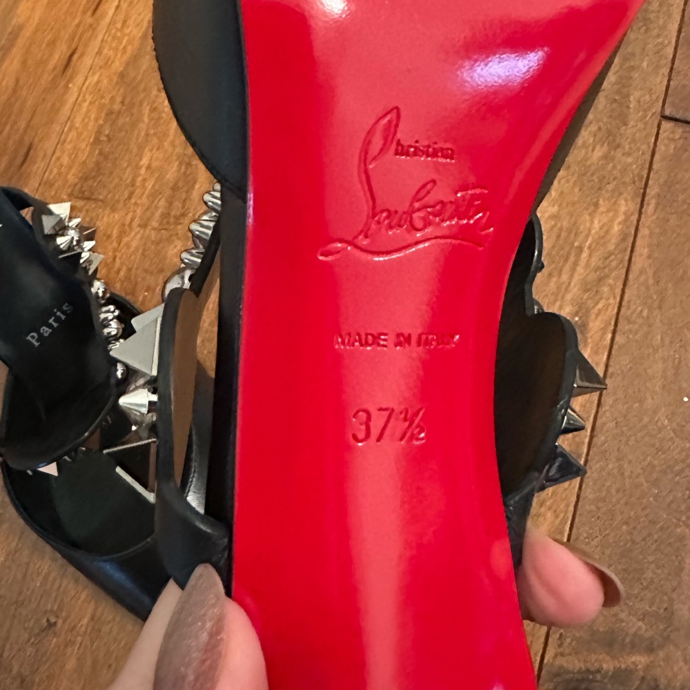 Christian Louboutin Black Miss Goldora 85 Mules Heels Pumps Sz 37 - Picture 12 of 14